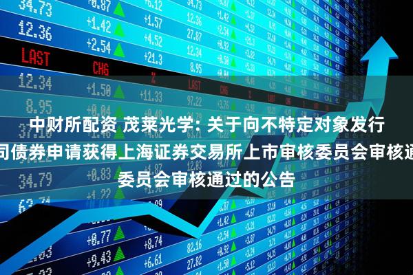 中财所配资 茂莱光学: 关于向不特定对象发行可转换公司债券申请获得上海证券交易所上市审核委员会审核通过的公告
